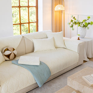 Leaf Vein Textured Cotton Quilted Sofa Slipcover, Non-Slip Modular Couch Covers