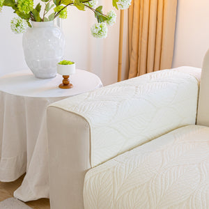 Leaf Vein Textured Cotton Quilted Sofa Slipcover, Non-Slip Modular Couch Covers