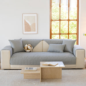 Leaf Vein Textured Cotton Quilted Sofa Slipcover, Non-Slip Modular Couch Covers