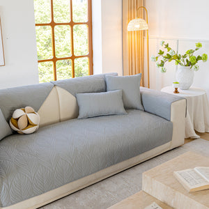 Leaf Vein Textured Cotton Quilted Sofa Slipcover, Non-Slip Modular Couch Covers