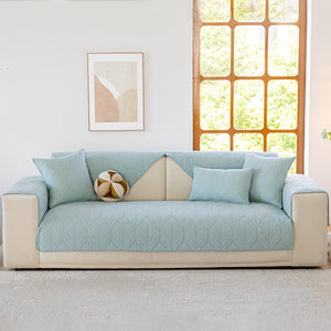 Leaf Vein Textured Cotton Quilted Sofa Slipcover, Non-Slip Modular Couch Covers