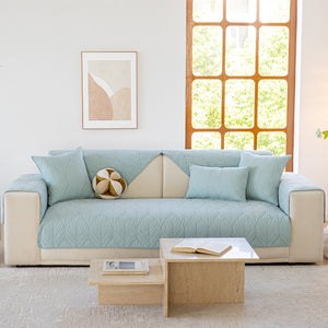 Leaf Vein Textured Cotton Quilted Sofa Slipcover, Non-Slip Modular Couch Covers