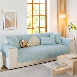 Leaf Vein Textured Cotton Quilted Sofa Slipcover, Non-Slip Modular Couch Covers