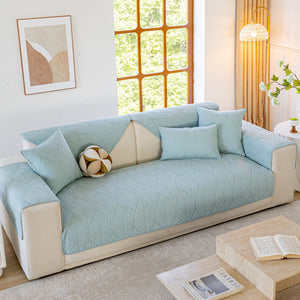 Leaf Vein Textured Cotton Quilted Sofa Slipcover, Non-Slip Modular Couch Covers