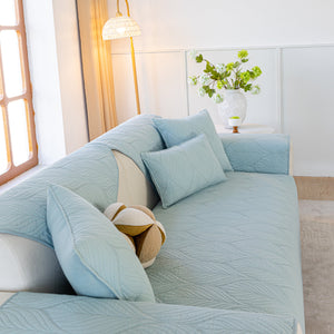 Leaf Vein Textured Cotton Quilted Sofa Slipcover, Non-Slip Modular Couch Covers