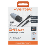 Ventev 20W ULTRAFAST USB C Universal Car Charger and USB C to Apple Lightning Cable by Ventev
