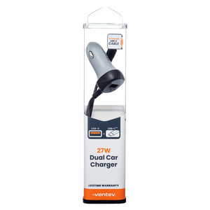 Ventev 12W USB A Car Charger w/ attached 15W USB C Cord by Ventev