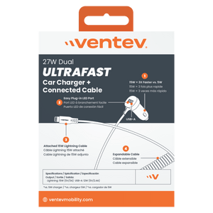 Ventev 27W ULTRAFAST Car Charger and Apple Lighting Connected Cable by Ventev