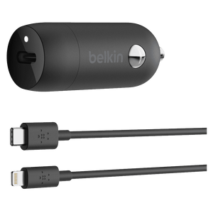Belkin Boost Charge USB C Car Charger 20W and USB C to Apple Lightning Cable 4ft by Belkin