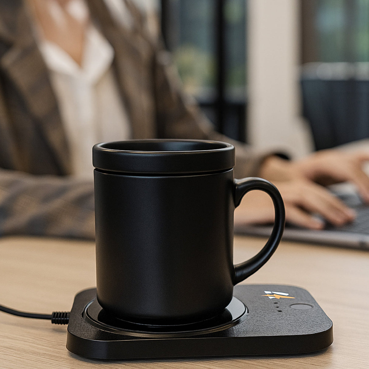 Desk-to-Bedside Power & Comfort Bundle – Sip & Charge 2-in-1 Mug Warmer + 5-in-1 Wireless Charging Alarm Clock Speaker