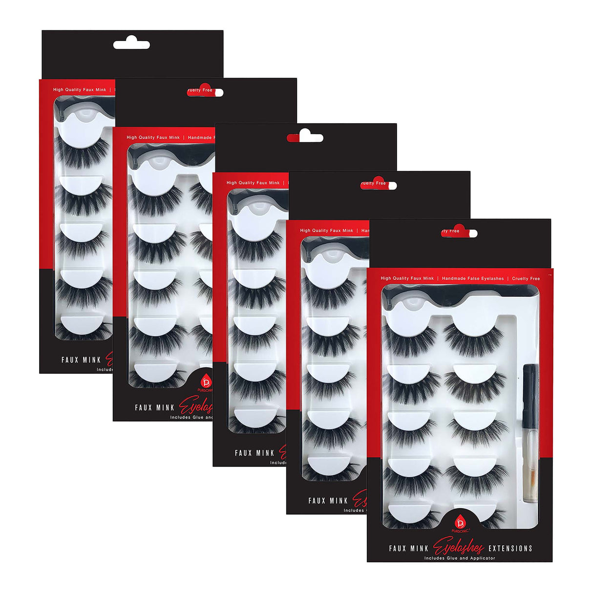 Pursonic 5-Pack Faux Mink Style False Eyelashes Bundle – 25 Pairs with Glue & Applicator by Pursonic