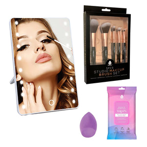 Pursonic Makeup Essentials Set: Brush Set, Wipes, Blender Sponge & Smart Vanity Mirror by Pursonic