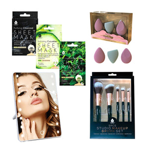 Pursonic Beauty Essentials Self-Care Bundle – Studio Brush Set, Touchscreen Vanity Mirror, Blenders, and Sheet Masks Collection by Pursonic