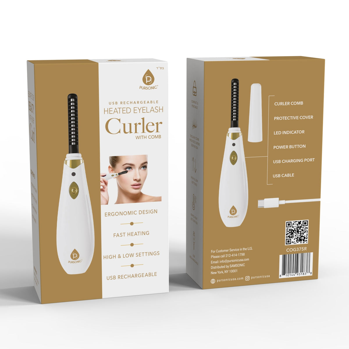 Pursonic Rechargeable Heated Eyelash Curler with Comb