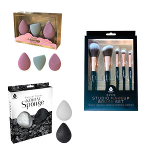 Pursonic Flawless Beauty Essentials Bundle – Includes 3-Pack Multi-Shape Makeup Sponges, Natural Konjac Sponge Duo & 5-Piece Black Studio Brush Set by Pursonic