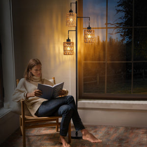 3-Head Boho Rattan Floor Lamp