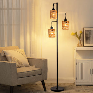 3-Head Boho Rattan Floor Lamp