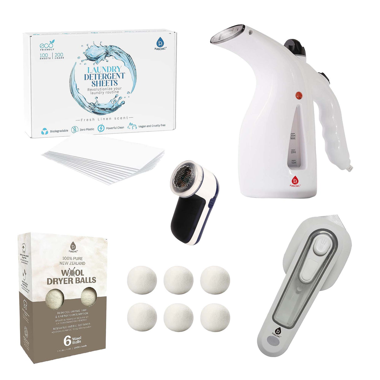 🧺 Pursonic Ultimate Laundry Care Bundle – Travel Steamer, Mini Iron, Fabric Shaver & More! by Pursonic