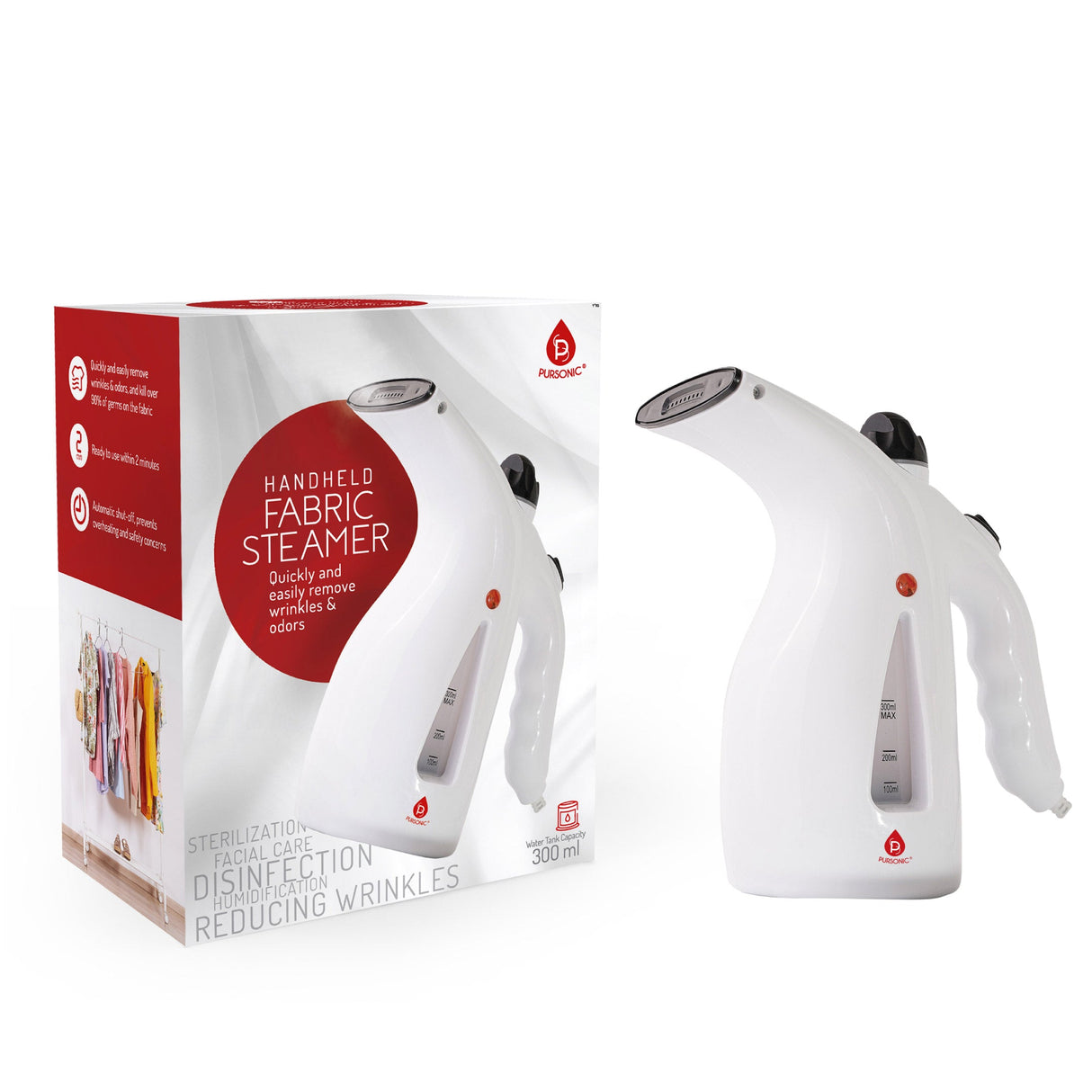 300ml Handheld Fabric Fast 2 Minute Heat-up Powerful Travel Clothes Garment Steamer by Pursonic