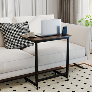 C-shaped End Table with Wheels Mobile Bedside Table with Built-in Phone Slot-Rustic Brown