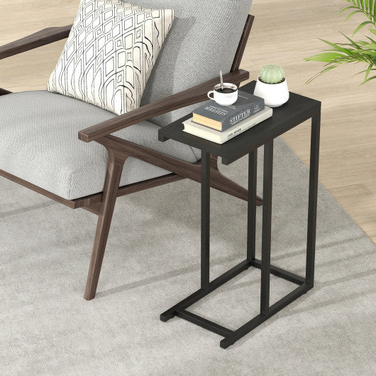 C-shaped Side Table with Heavy-duty Metal Frame-Black