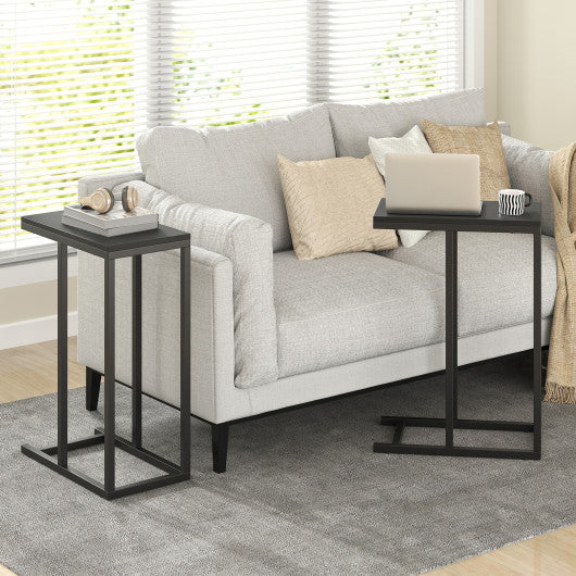 C-shaped Side Table with Heavy-duty Metal Frame-Black