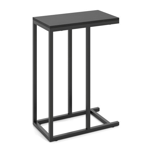 C-shaped Side Table with Heavy-duty Metal Frame-Black