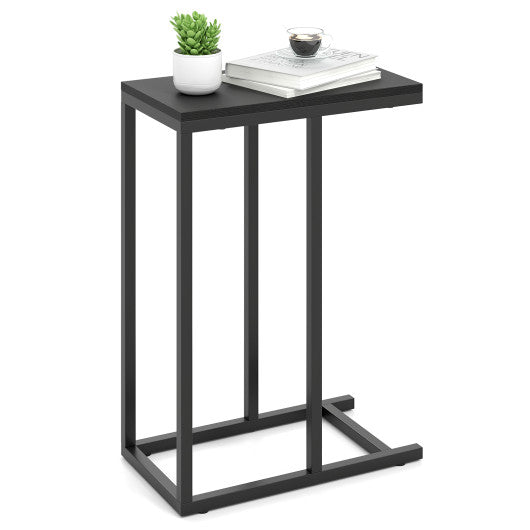 C-shaped Side Table with Heavy-duty Metal Frame-Black