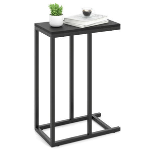 C-shaped Side Table with Heavy-duty Metal Frame-Black
