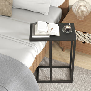 C-shaped Side Table with Heavy-duty Metal Frame-Black