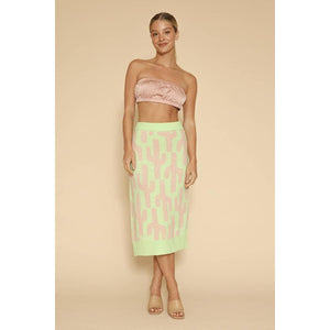 Cactus Knit Midi Skirt | Green Intarsia Cactus Sweater Skirt | Boho Desert Knit Skirt