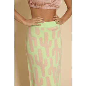 Cactus Knit Midi Skirt | Green Intarsia Cactus Sweater Skirt | Boho Desert Knit Skirt