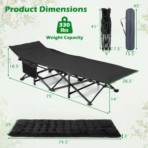 Camping Cot for Adults with Soft Padded Mat and Carrying Bag-Black