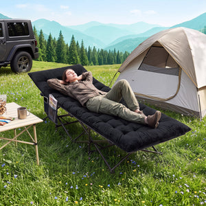 Camping Cot for Adults with Soft Padded Mat and Carrying Bag-Black
