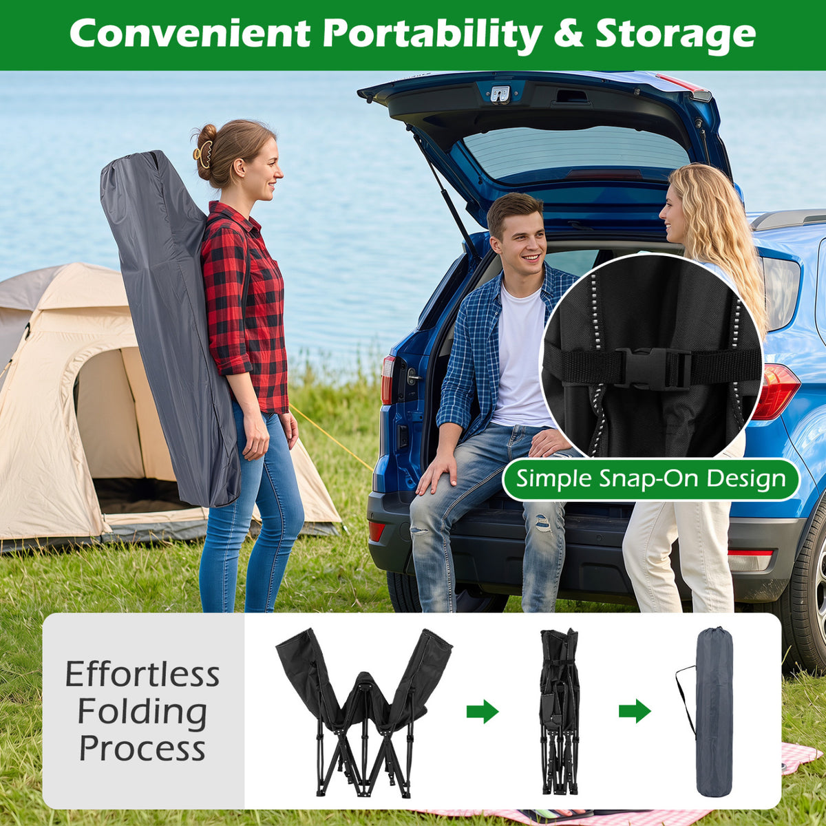 Camping Cot for Adults with Soft Padded Mat and Carrying Bag-Black
