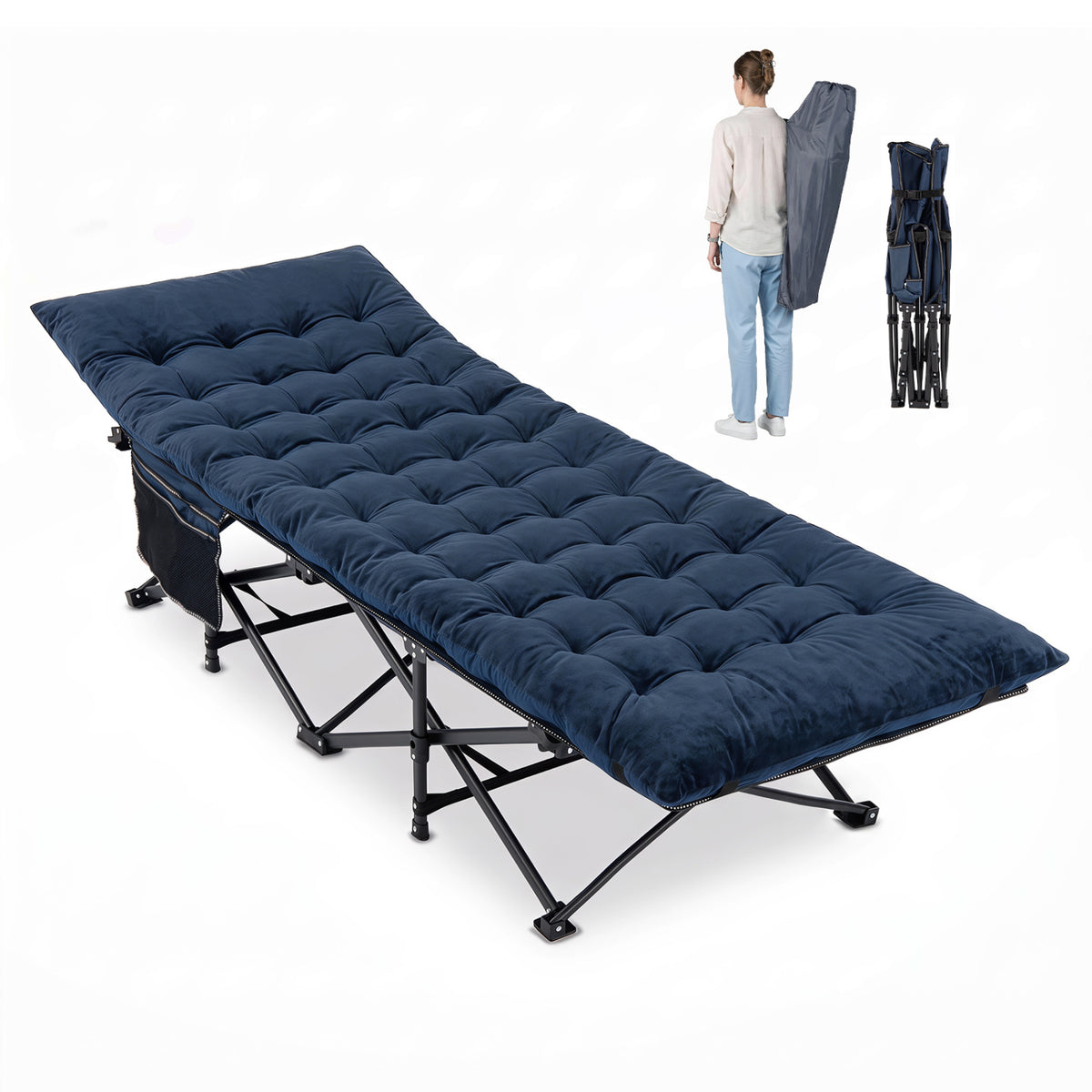 Camping Cot for Adults with Soft Padded Mat and Carrying Bag-Navy