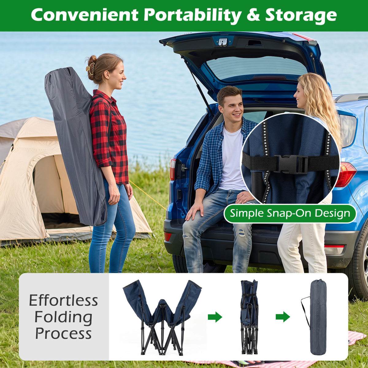 Camping Cot for Adults with Soft Padded Mat and Carrying Bag-Navy