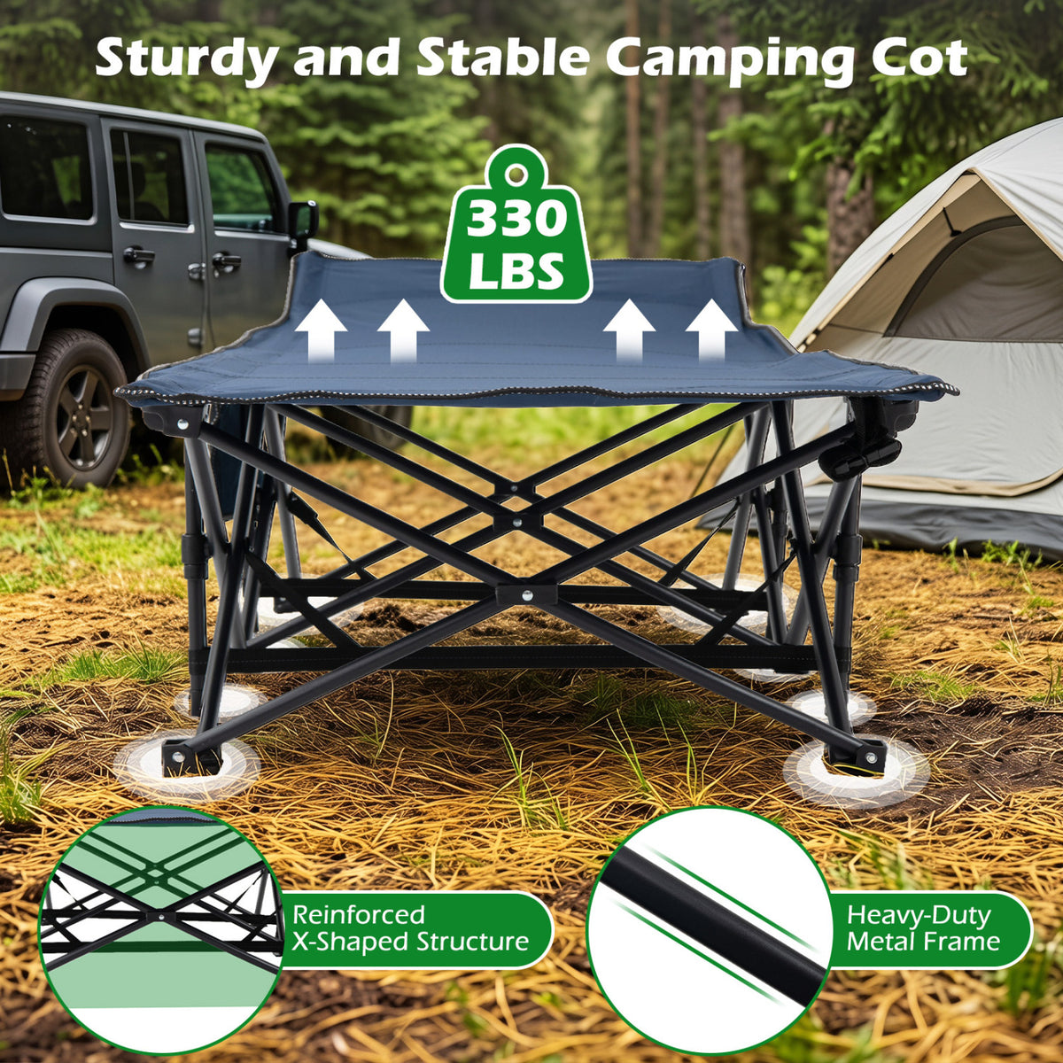 Camping Cot for Adults with Soft Padded Mat and Carrying Bag-Navy