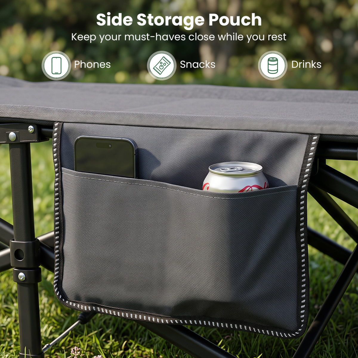 Camping Cot with  Padded Pillow and Storage Pouch for Camping Travel-Gray