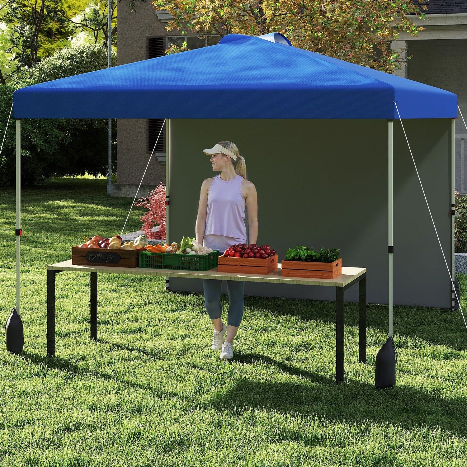 10 X 10 FT Pop up Canopy Tent with 1 Sidewall and Wheeled Bag-Blue by DirectDeals