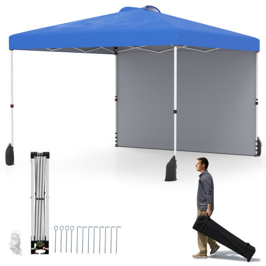 10 X 10 FT Pop up Canopy Tent with 1 Sidewall and Wheeled Bag-Blue