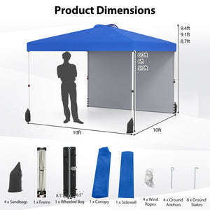 10 X 10 FT Pop up Canopy Tent with 1 Sidewall and Wheeled Bag-Blue by DirectDeals