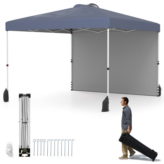 10 X 10 FT Pop up Canopy Tent with 1 Sidewall and Wheeled Bag-Gray