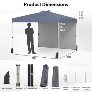 10 X 10 FT Pop up Canopy Tent with 1 Sidewall and Wheeled Bag-Gray