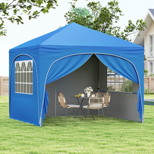 10 X 10 FT Pop up Canopy Tent with 4 Removable Sidewall-Blue