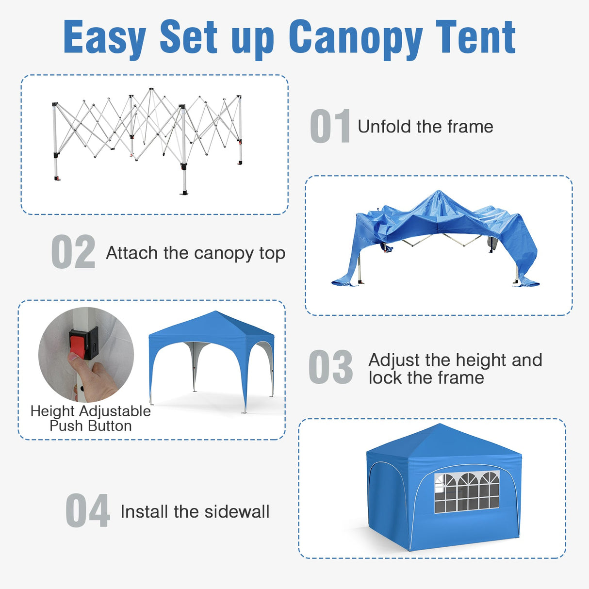 10 X 10 FT Pop up Canopy Tent with 4 Removable Sidewall-Blue by DirectDeals