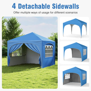 10 X 10 FT Pop up Canopy Tent with 4 Removable Sidewall-Blue