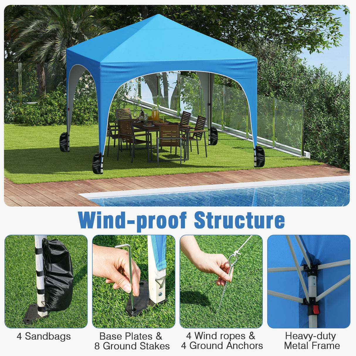 10 X 10 FT Pop up Canopy Tent with 4 Removable Sidewall-Blue by DirectDeals