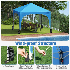 10 X 10 FT Pop up Canopy Tent with 4 Removable Sidewall-Blue by DirectDeals