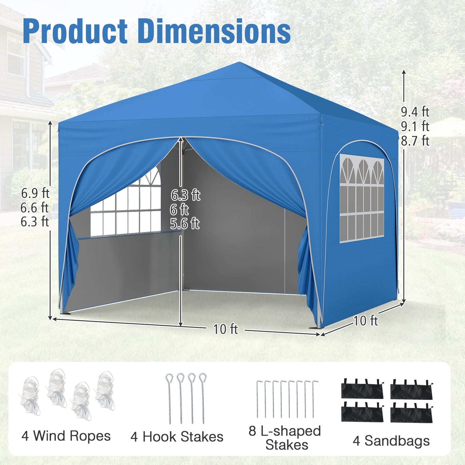 10 X 10 FT Pop up Canopy Tent with 4 Removable Sidewall-Blue by DirectDeals